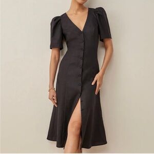 Reformation Black Midi Dress with Button Detail